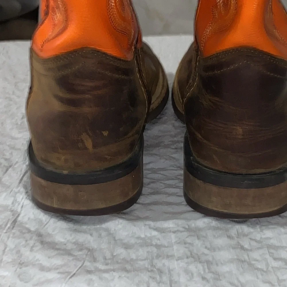 OLD WEST‎ GENUINE LEATHER Orange and Brown Western Cowboy Boots KIDS  SIZE 3D